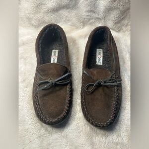 Minnetonka Men's Size 11 Brown Lined Hardsole Moccasin Slippers Warm